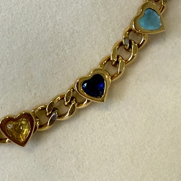 Gold-Tone Heart Charm Link Necklace with Multicolor Hearts - Picture 3 of 5